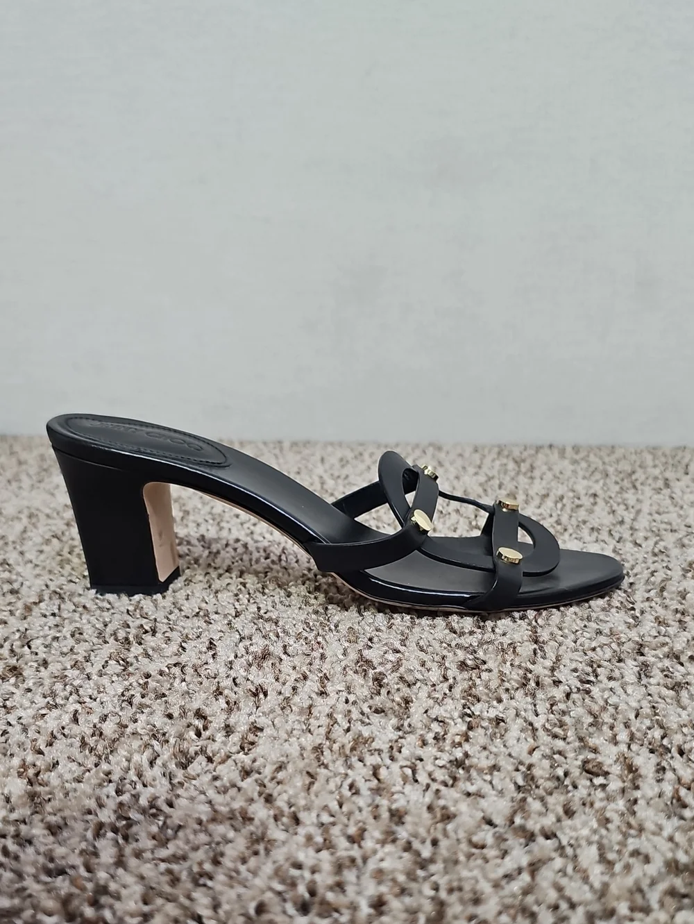 JIMMY CHOO STUDDED LEATHER SLIDES BFPM-07-203